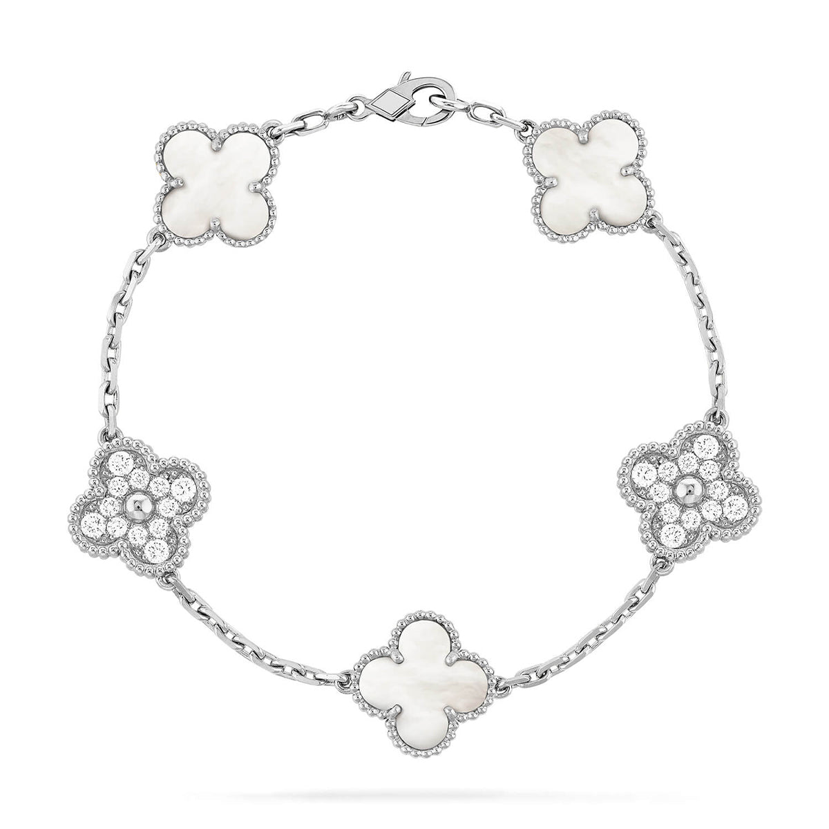 [Cadisa]CLOVER WHITE PEARL MOP 5 MOTIF BRACELET COLLECTION