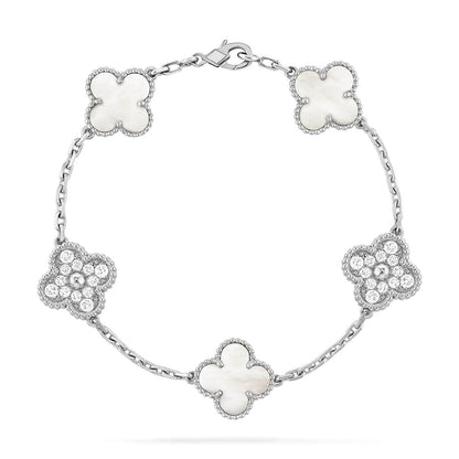 [Cadisa]CLOVER WHITE PEARL MOP 5 MOTIF BRACELET COLLECTION