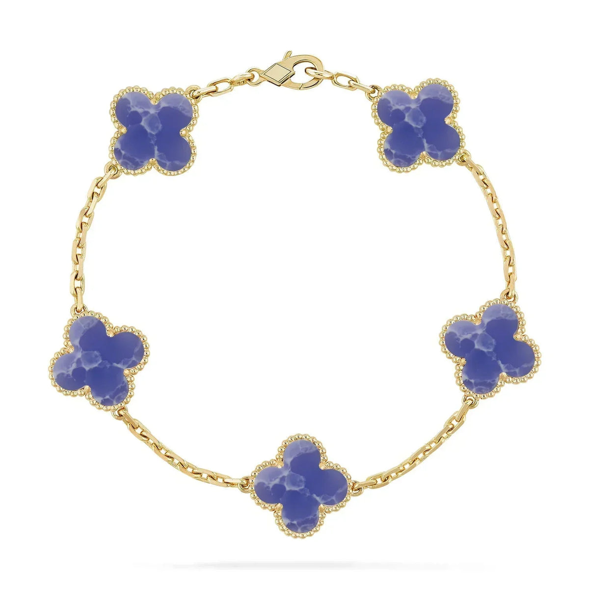 [Cadisa] LOVE & JUSTE & Blue Veins Clover 5-Motif Diamond Bracelet Stack Set