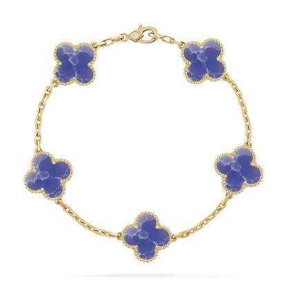 [Cadisa] LOVE & JUSTE & Blue Veins Clover 5-Motif Diamond Bracelet Stack Set