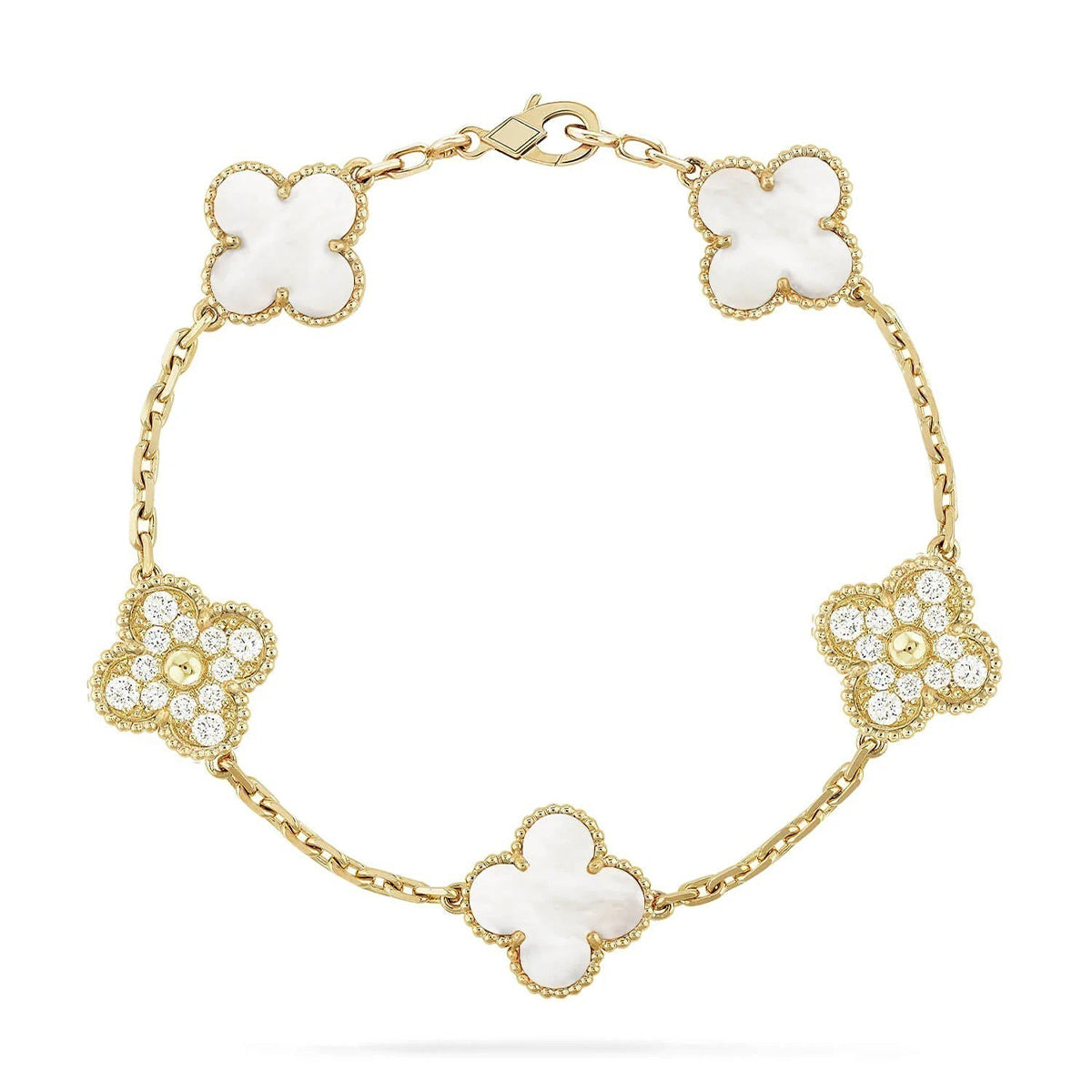 [Cadisa]CLOVER WHITE PEARL MOP 5 MOTIF BRACELET COLLECTION