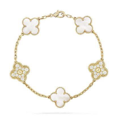 [Cadisa]CLOVER WHITE PEARL MOP 5 MOTIF BRACELET COLLECTION