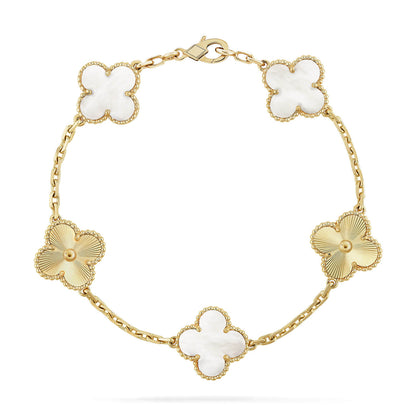 [Cadisa]CLOVER WHITE PEARL MOP 5 MOTIF BRACELET COLLECTION