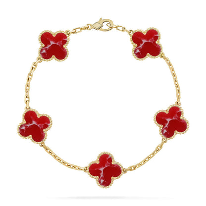 [Cadisa]CLOVER 5 MOTIF RED PATTERN BRACELET COLLECTION