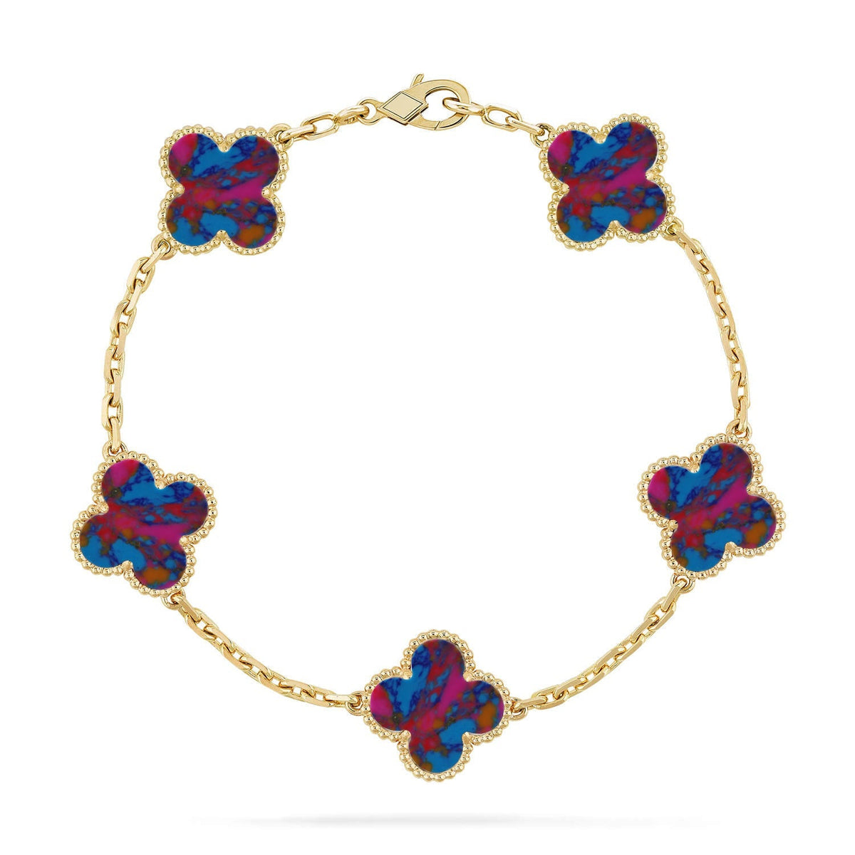[Cadisa]CLOVER 5 MOTIF COLOR GEMSTONES BRACELET COLLECTION