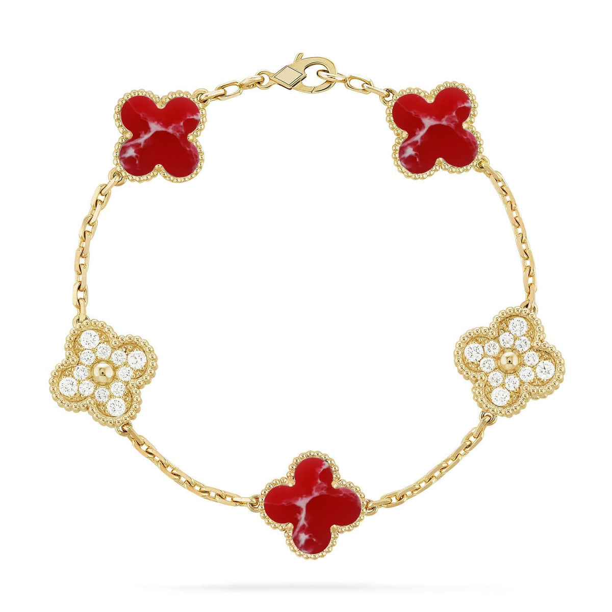 [Cadisa]CLOVER 5 MOTIF RED PATTERN BRACELET COLLECTION