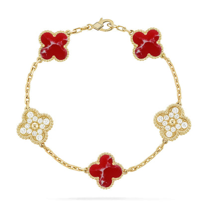 [Cadisa]CLOVER 5 MOTIF RED PATTERN BRACELET COLLECTION