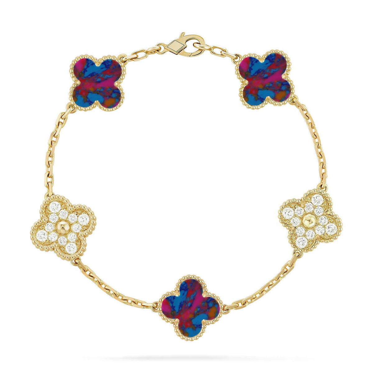[Cadisa]CLOVER 5 MOTIF COLOR GEMSTONES BRACELET COLLECTION