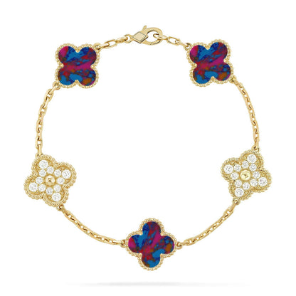 [Cadisa]CLOVER 5 MOTIF COLOR GEMSTONES BRACELET COLLECTION