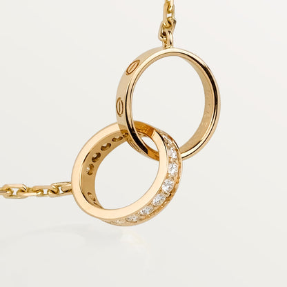 [Cadisa] LOVE DOUBLE RING HALF DIAMOND NECKLACE