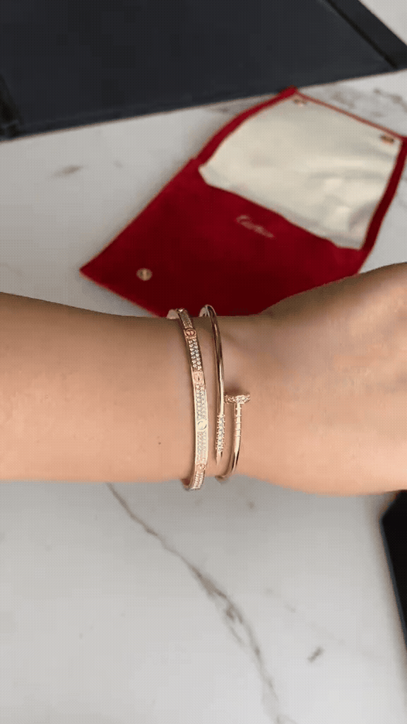 [Cadisa] JUSTE Diamond & LOVE Diamond-Paved Bracelet Stack Set