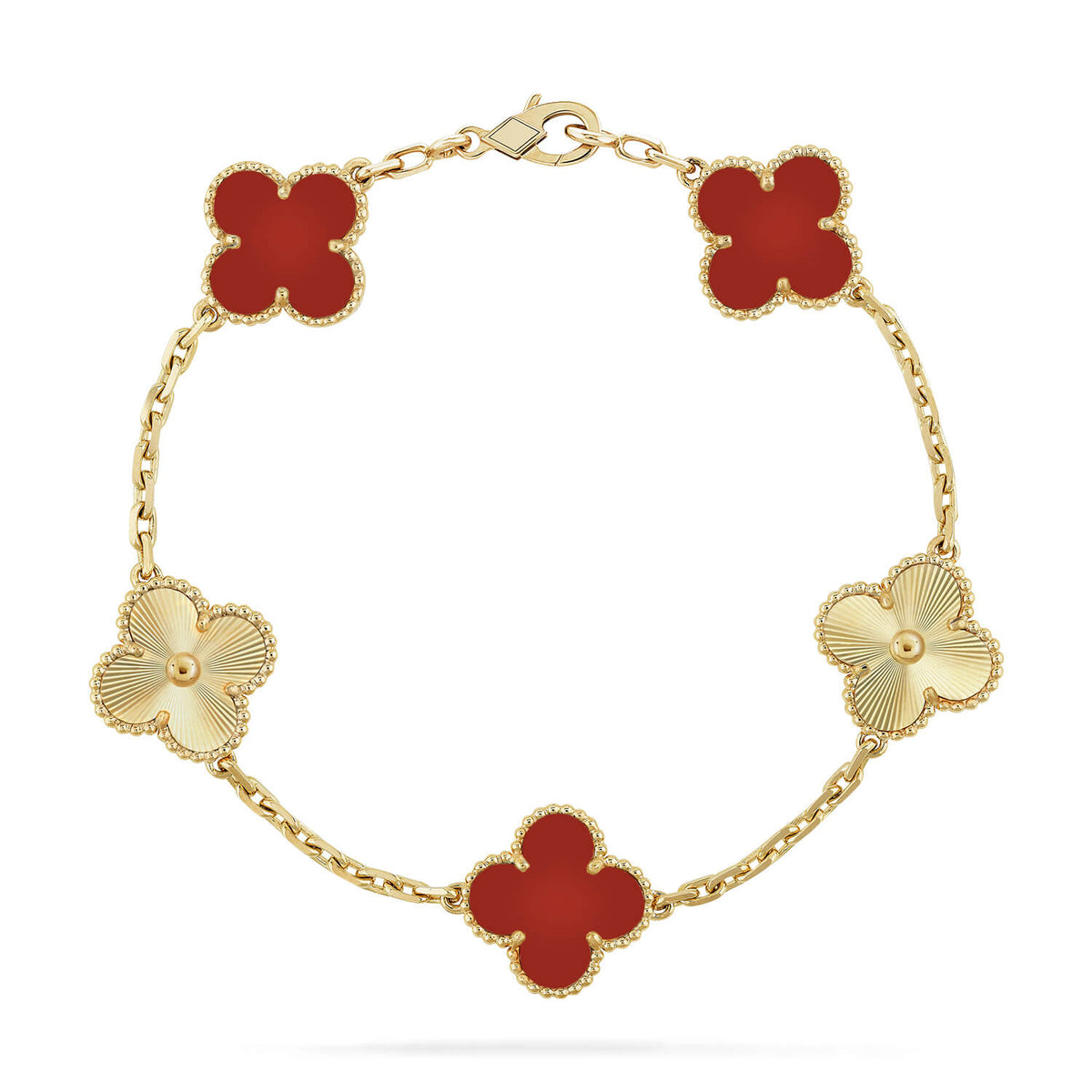 [Cadisa]CLOVER  5 MOTIFS CARNELIAN GOLD BRACELET