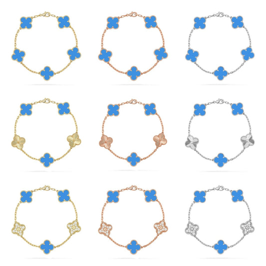 [Cadisa] CLOVER 5 MOTIF BLUE AGATE BRACELET COLLECTION
