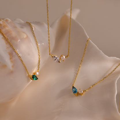 Marquise Birthstone & Pearl Necklace