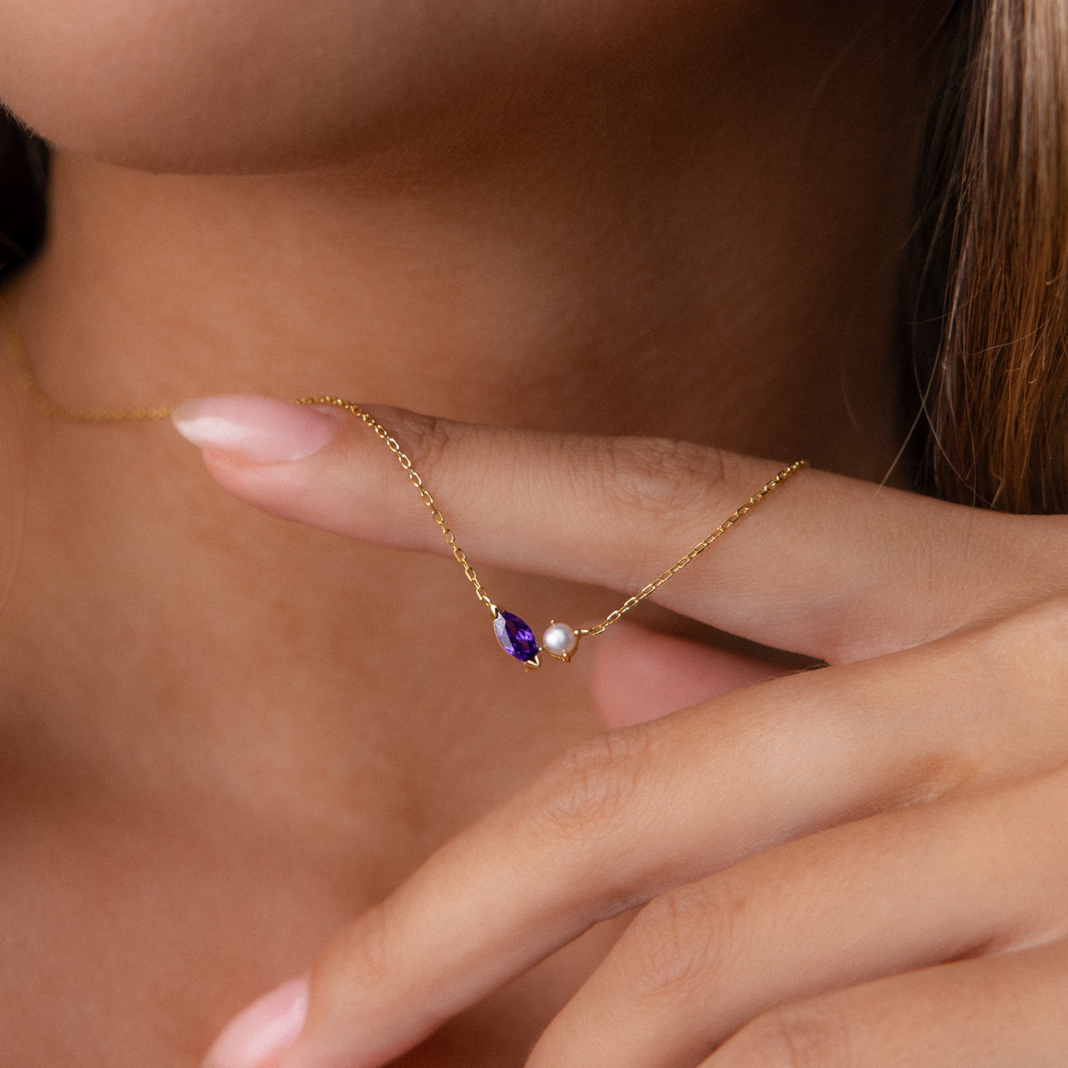 Marquise Birthstone & Pearl Necklace