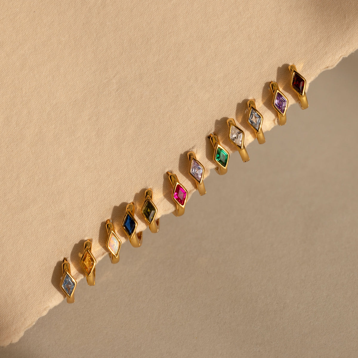 Rhombus Birthstone Huggies