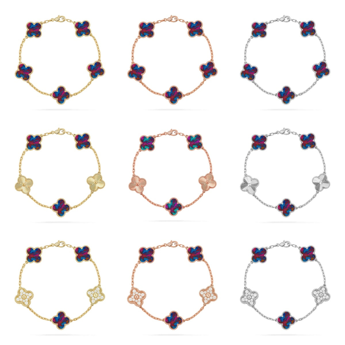 [Cadisa]CLOVER 5 MOTIF COLOR GEMSTONES BRACELET COLLECTION