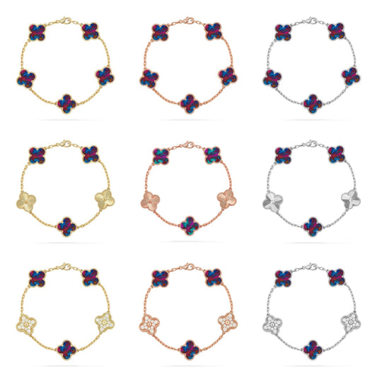 [Cadisa]CLOVER 5 MOTIF COLOR GEMSTONES BRACELET COLLECTION
