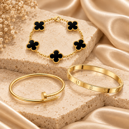 [Cadisa]Clover & Juste & Lover  Bracelet Stack Set