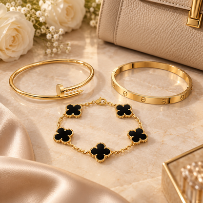 [Cadisa]Clover & Juste & Lover  Bracelet Stack Set