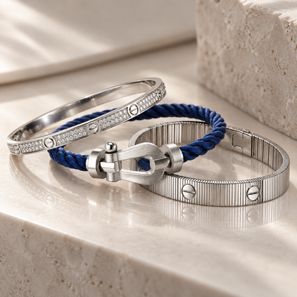 [Cadisa]Love & Force Large Horseshoe Trio Bracelet Stack Set