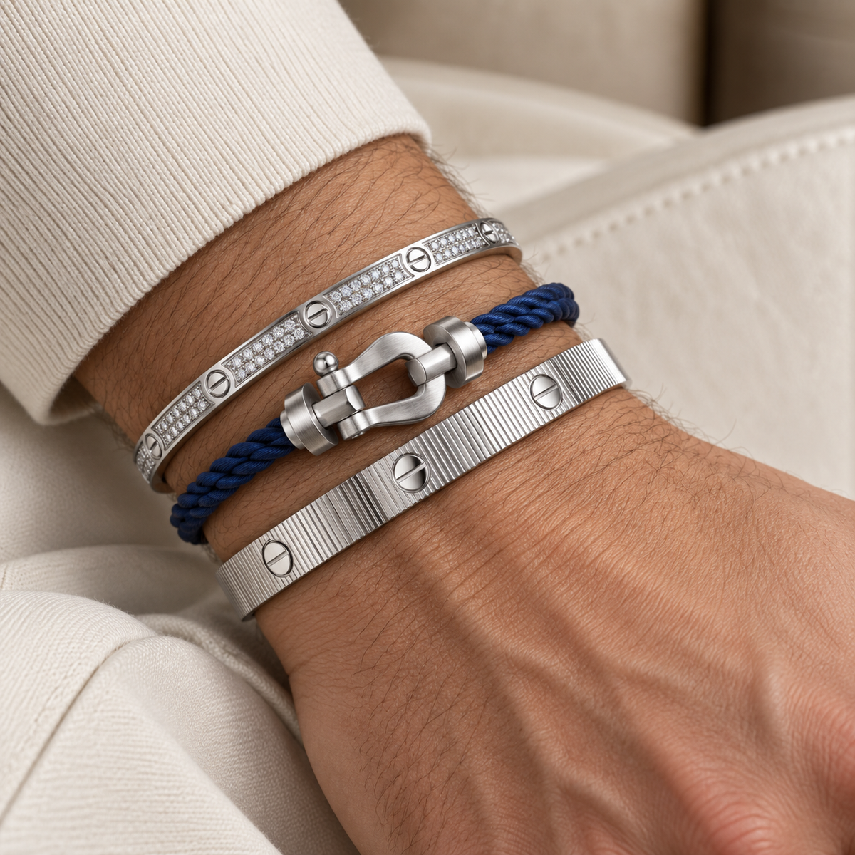 [Cadisa]Love & Force Large Horseshoe Trio Bracelet Stack Set