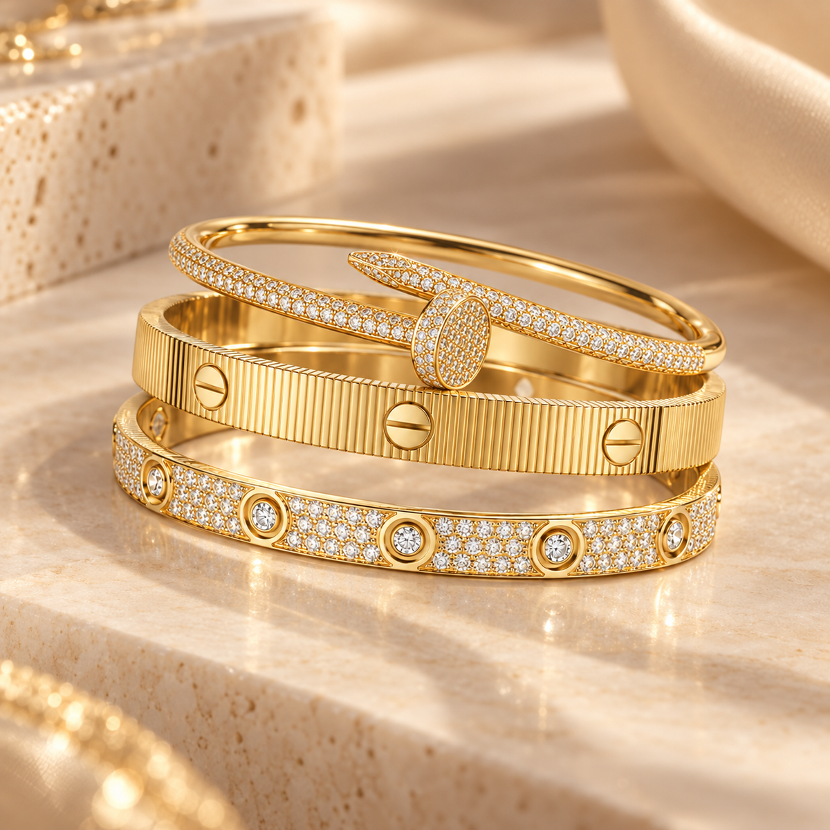[Cadisa]Love & Juste Statement Bracelet Trio Stack Set
