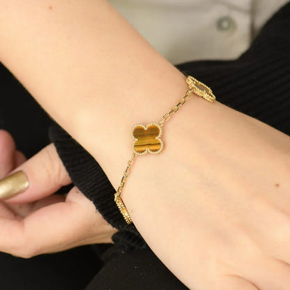[Cadisa] CLOVER 5 MOTIFS TIGER EYE BRACELET COLLECTION