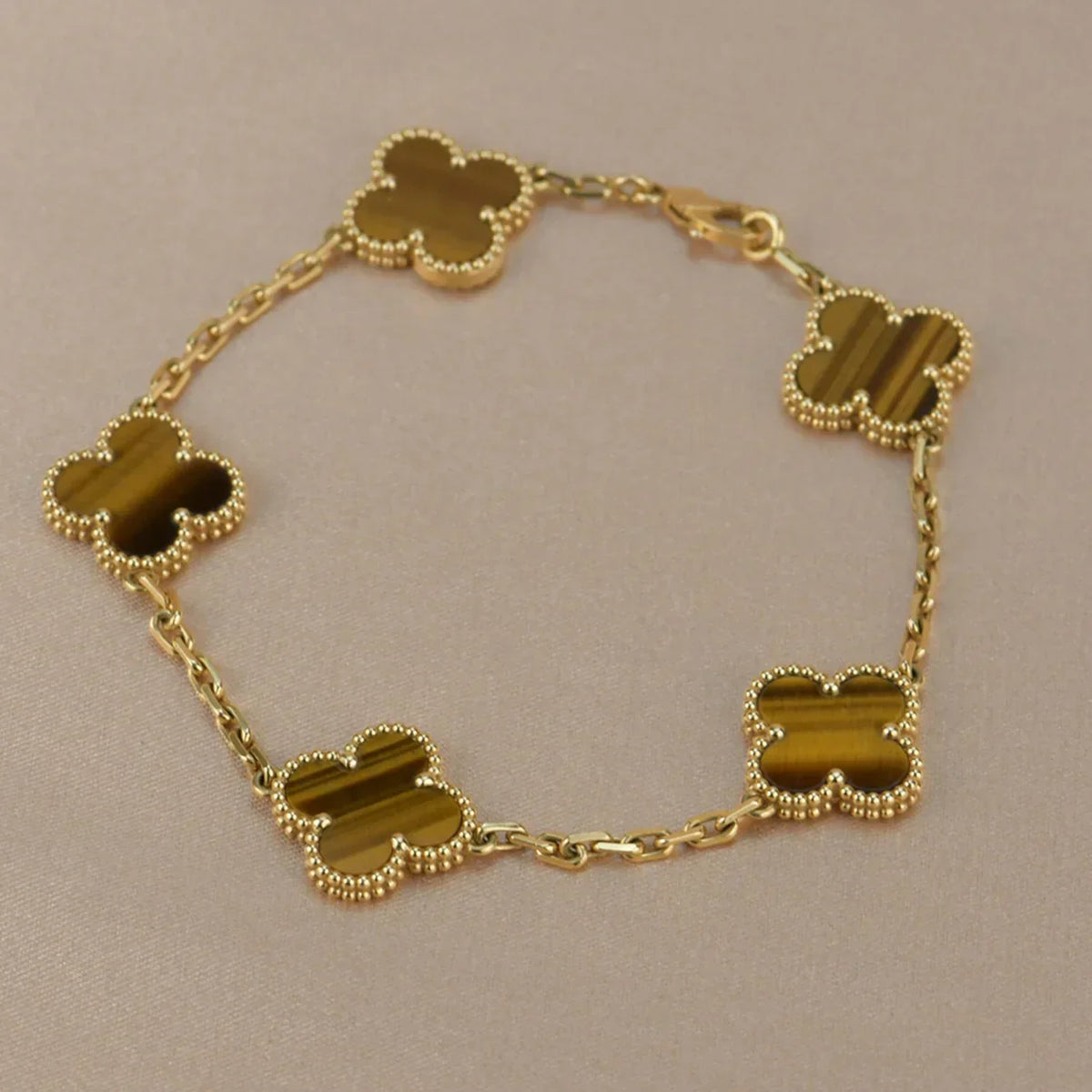 [Cadisa] CLOVER 5 MOTIFS TIGER EYE BRACELET COLLECTION