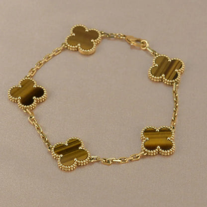 [Cadisa] CLOVER 5 MOTIFS TIGER EYE BRACELET COLLECTION