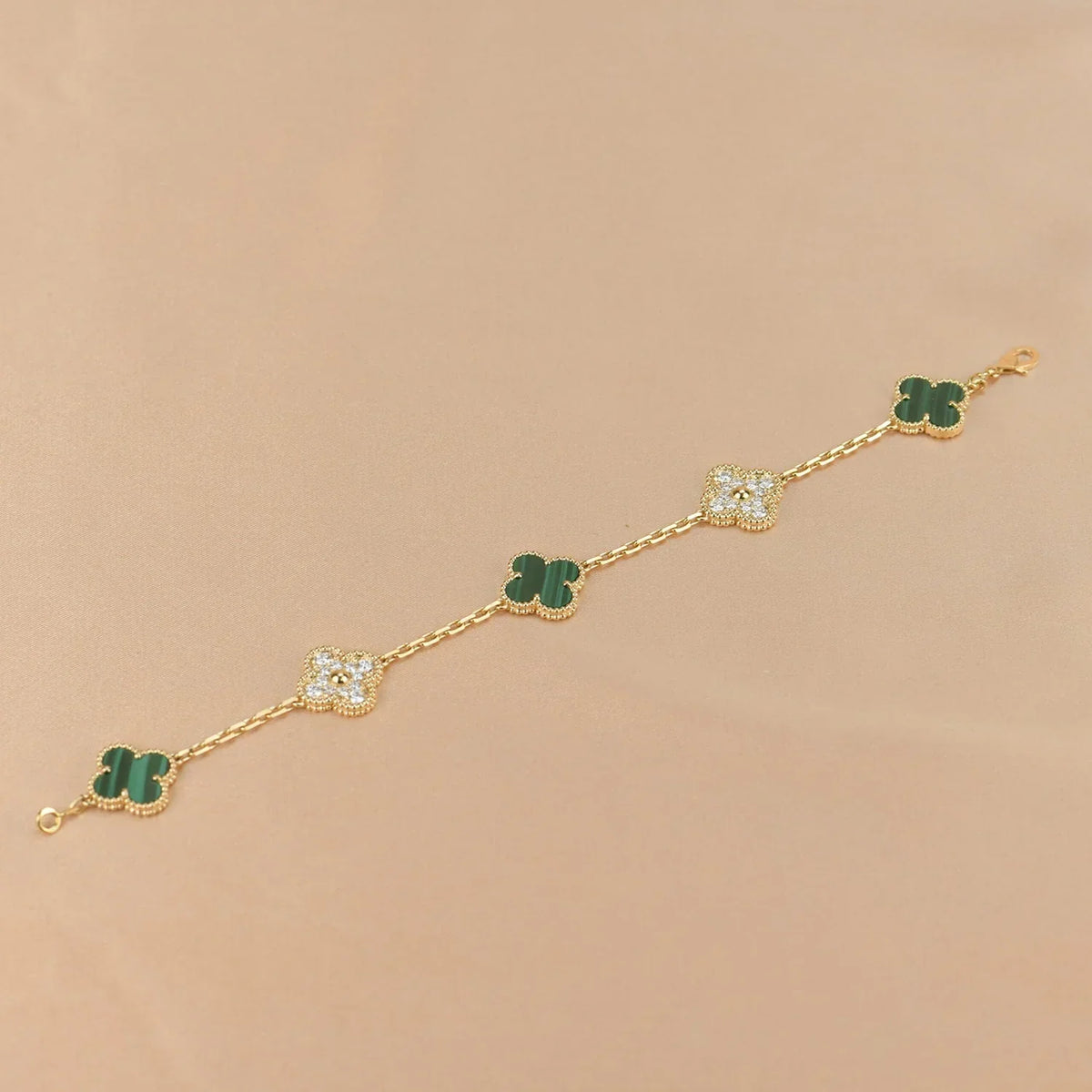 [Cadisa] CLOVER 5 MOTIF MALACHITE BRACELET COLLECTION