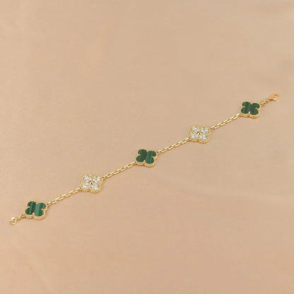 [Cadisa] CLOVER 5 MOTIF MALACHITE BRACELET COLLECTION