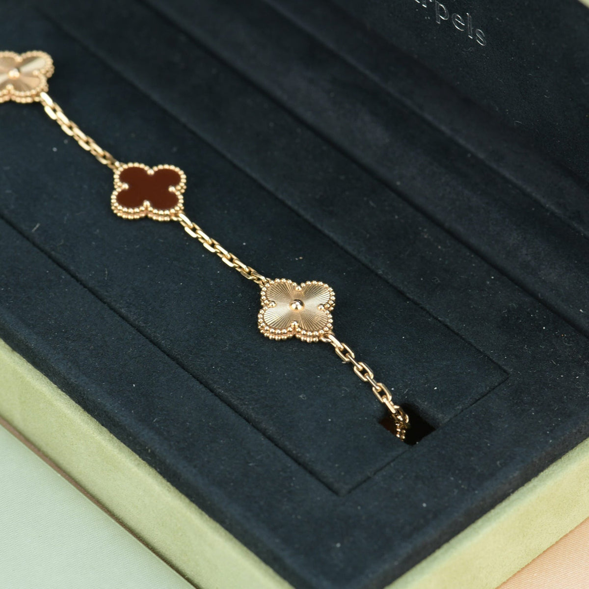 [Cadisa]CLOVER  5 MOTIFS CARNELIAN GOLD BRACELET