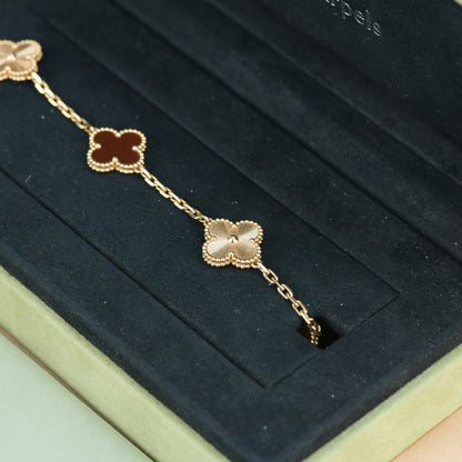 [Cadisa]CLOVER  5 MOTIFS CARNELIAN GOLD BRACELET