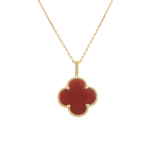 [Cadisa]CLOVER 25MM NECKLACE GOLD CARNELIAN