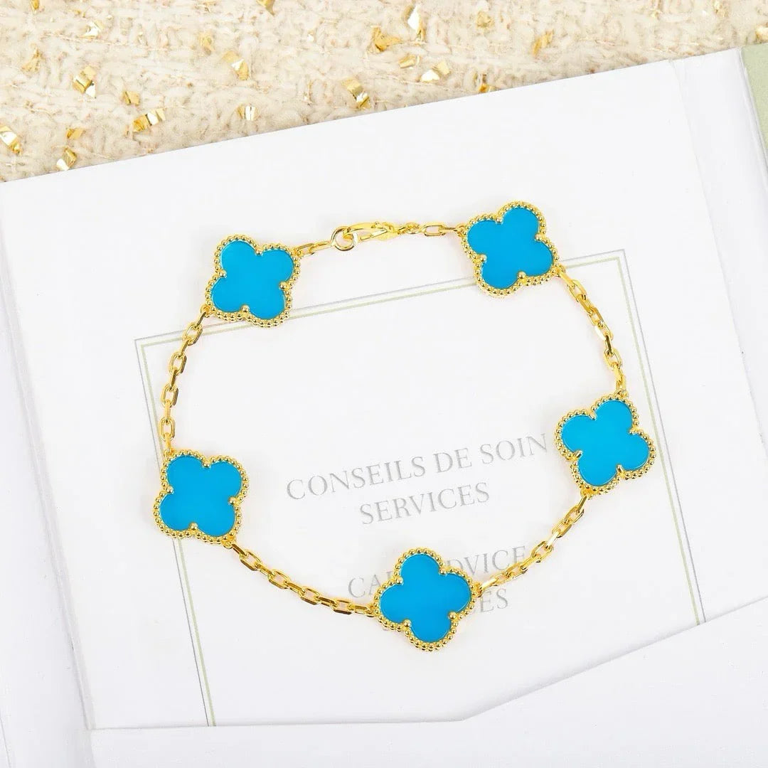 [Cadisa] CLOVER 5 MOTIF TURQUOISE BRACELET COLLECTION