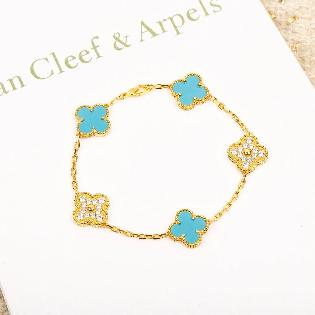 [Cadisa] CLOVER 5 MOTIF TURQUOISE BRACELET COLLECTION