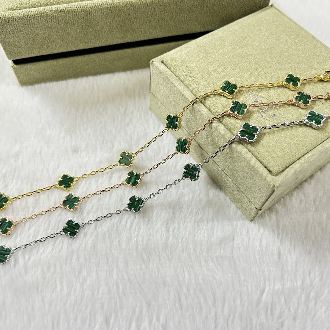 [Cadisa]CLOVER 6 MOTIF MALACHITE BRACELET