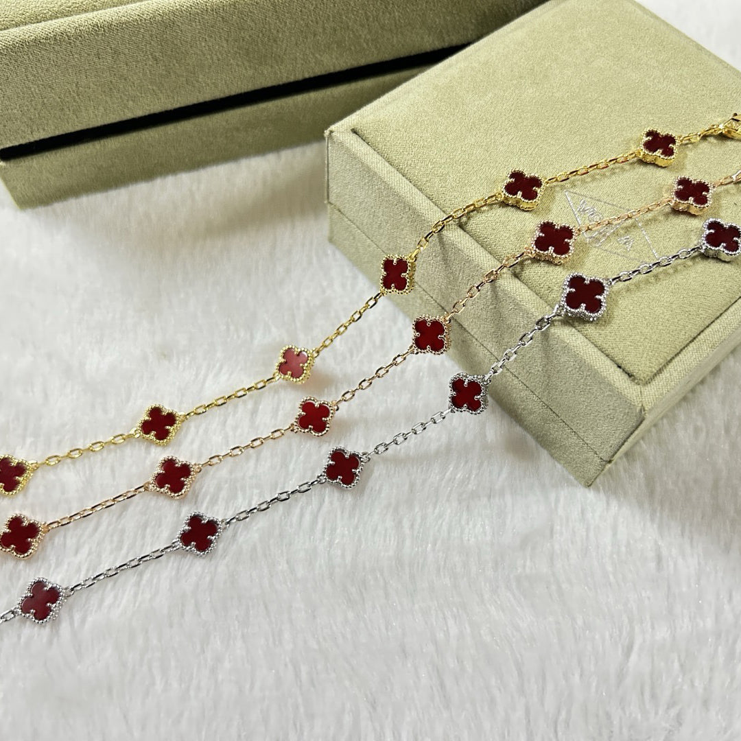 [Cadisa]CLOVER 6 MOTIF RED AGATE BRACELET