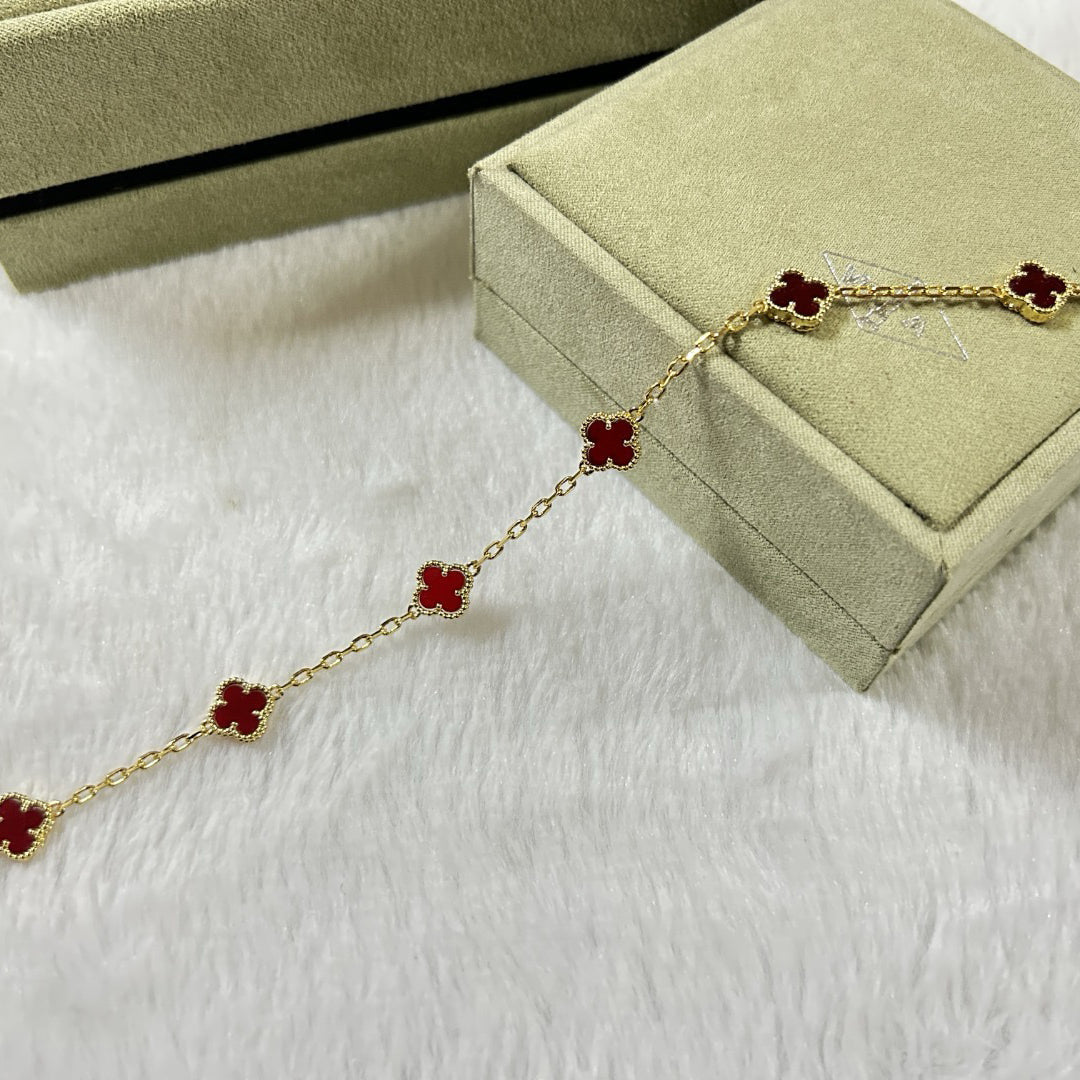 [Cadisa]CLOVER 6 MOTIF RED AGATE BRACELET