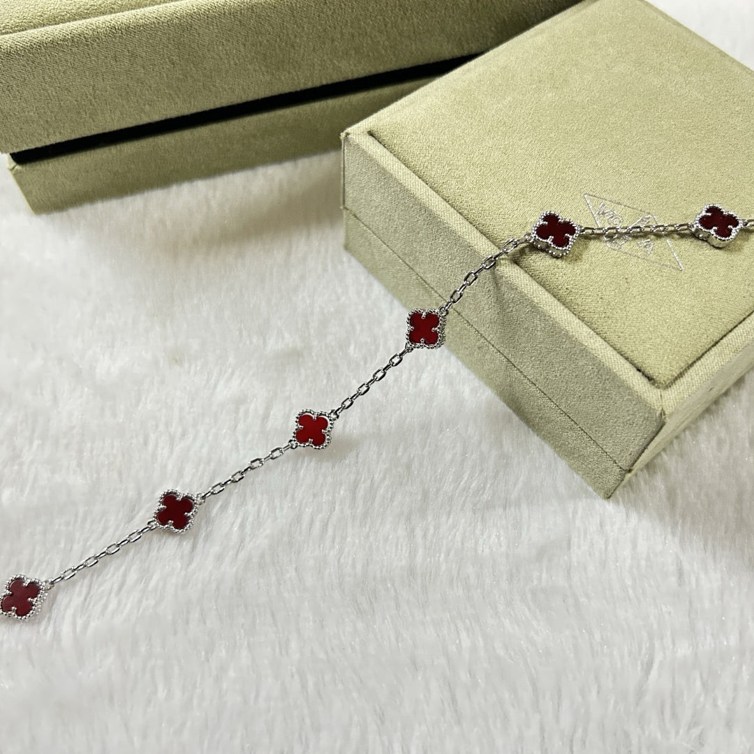 [Cadisa]CLOVER 6 MOTIF RED AGATE BRACELET