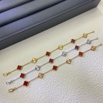 [Cadisa]CLOVER 6 MOTIF RED AGATE LASER BRACELET