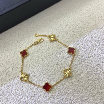 [Cadisa]CLOVER 6 MOTIF RED AGATE LASER BRACELET