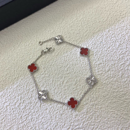 [Cadisa]CLOVER 6 MOTIF RED AGATE LASER BRACELET