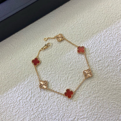 [Cadisa]CLOVER 6 MOTIF RED AGATE LASER BRACELET