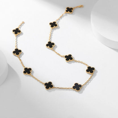[Cadisa]CLOVER 10 MOTIFS ONYX NECKLACE