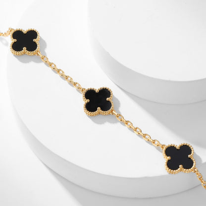 [Cadisa]CLOVER 10 MOTIFS ONYX NECKLACE