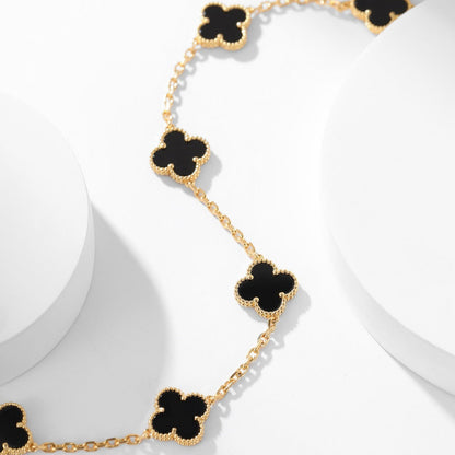 [Cadisa]CLOVER 10 MOTIFS ONYX NECKLACE