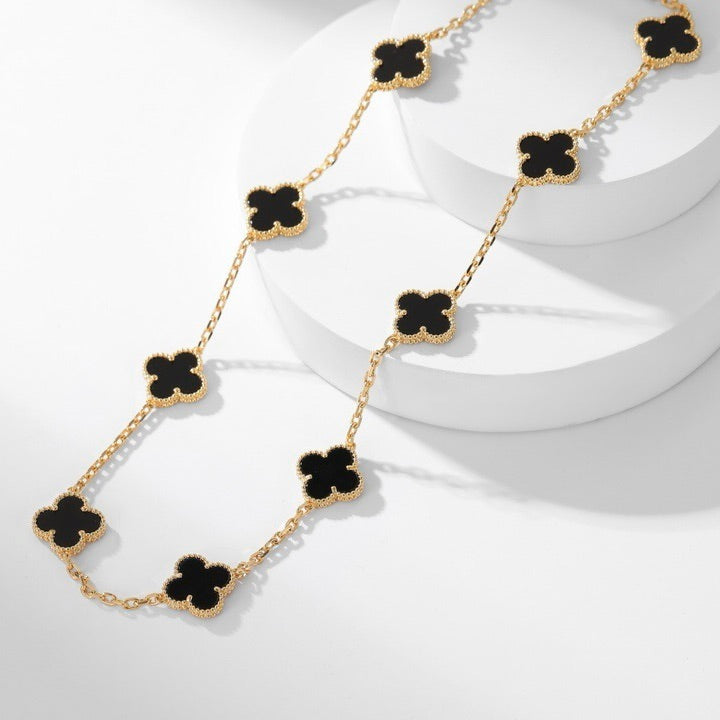 [Cadisa]CLOVER 10 MOTIFS ONYX NECKLACE