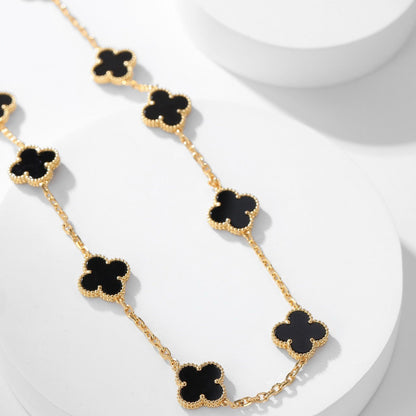 [Cadisa]CLOVER 10 MOTIFS ONYX NECKLACE
